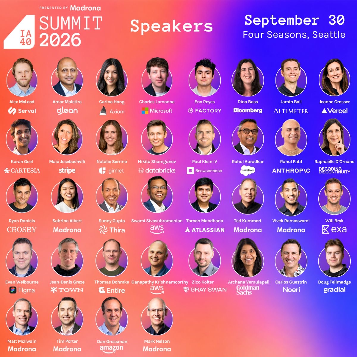 IA40 Summit 2026 speakers lineup, September 30, Four Seasons Seattle