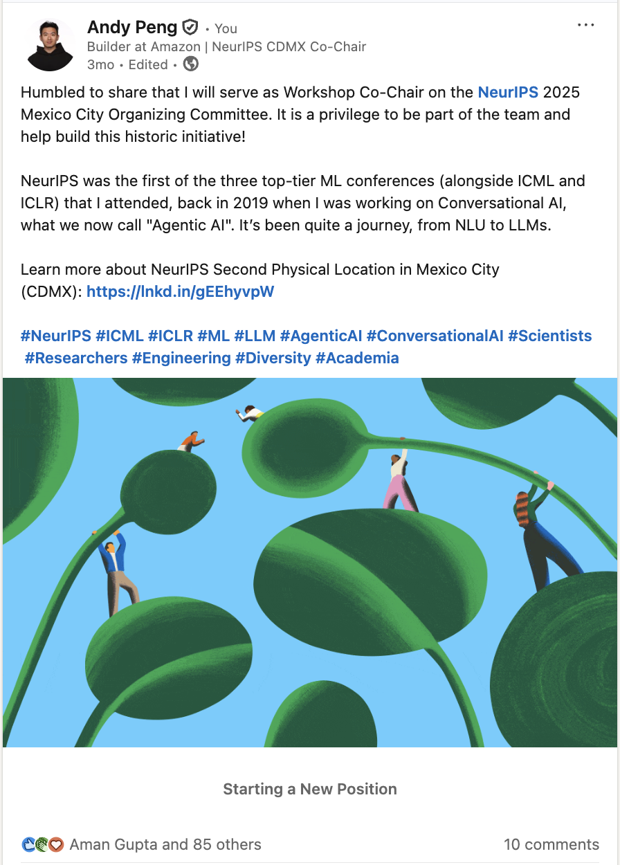 NeurIPS Workshop Chair Appointment