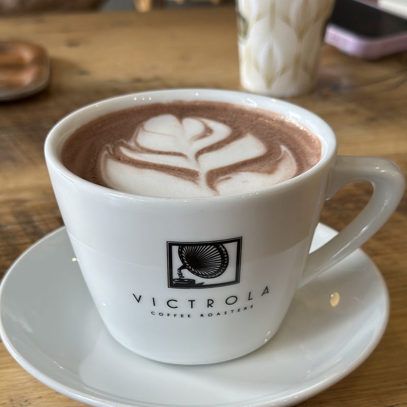 Mocha rosetta in a Victrola Coffee Roasters cup