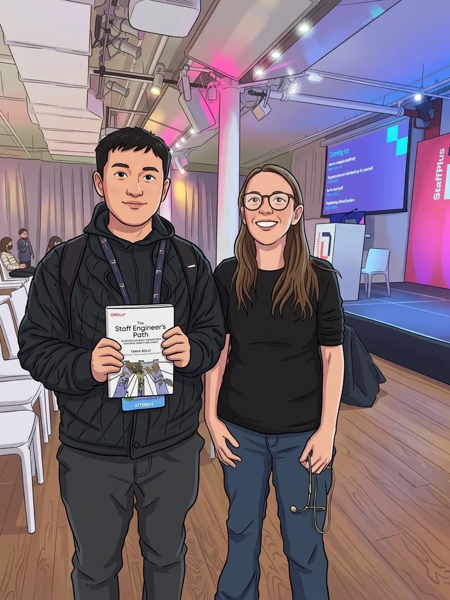StaffPlus New York 2023, where Tanya Reilly signed a copy of The Staff Engineer's Path.